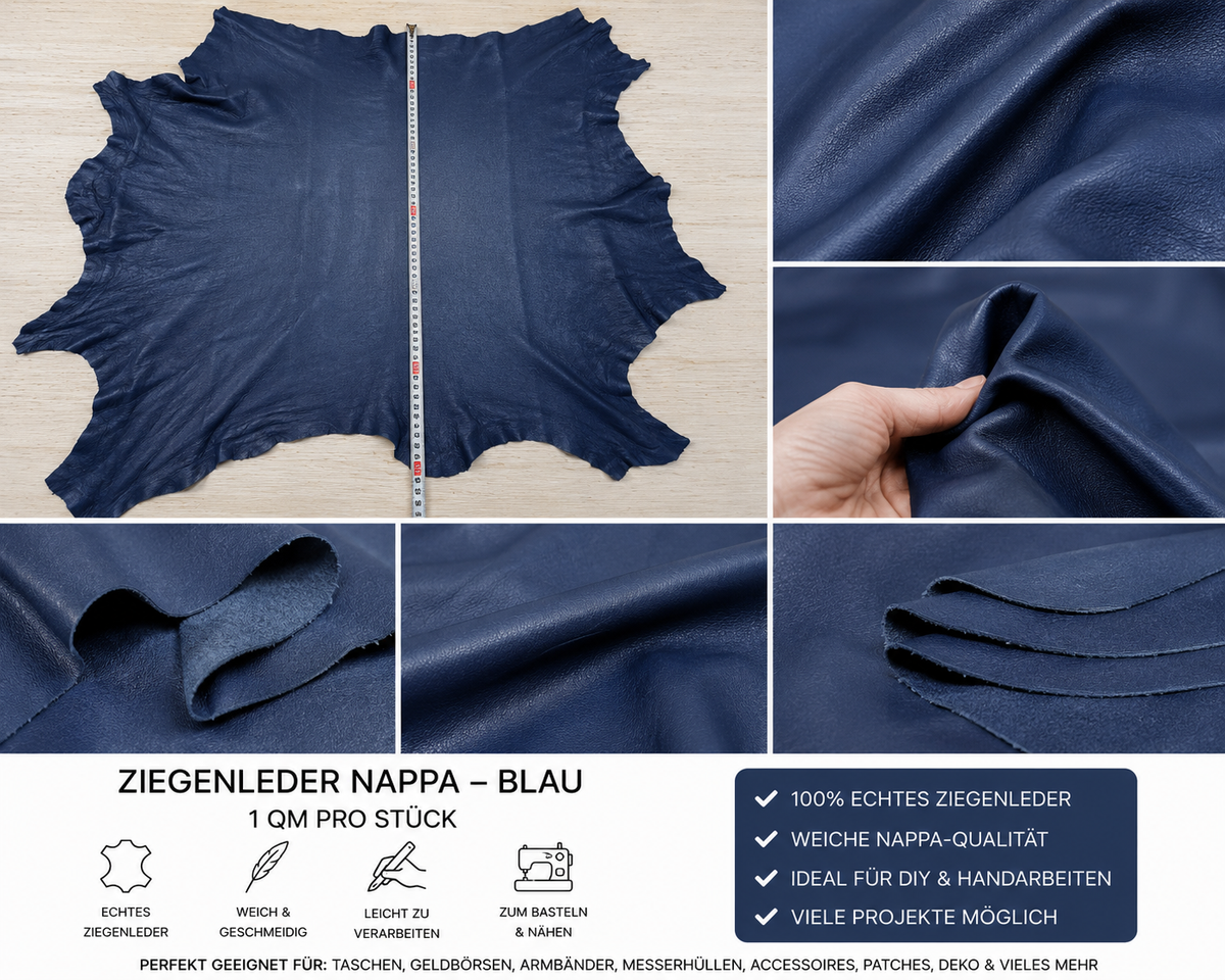 Ziegenleder Nappa 1 qm - Weiches Echtleder zum Basteln & Nähen - Verschiedene Farben