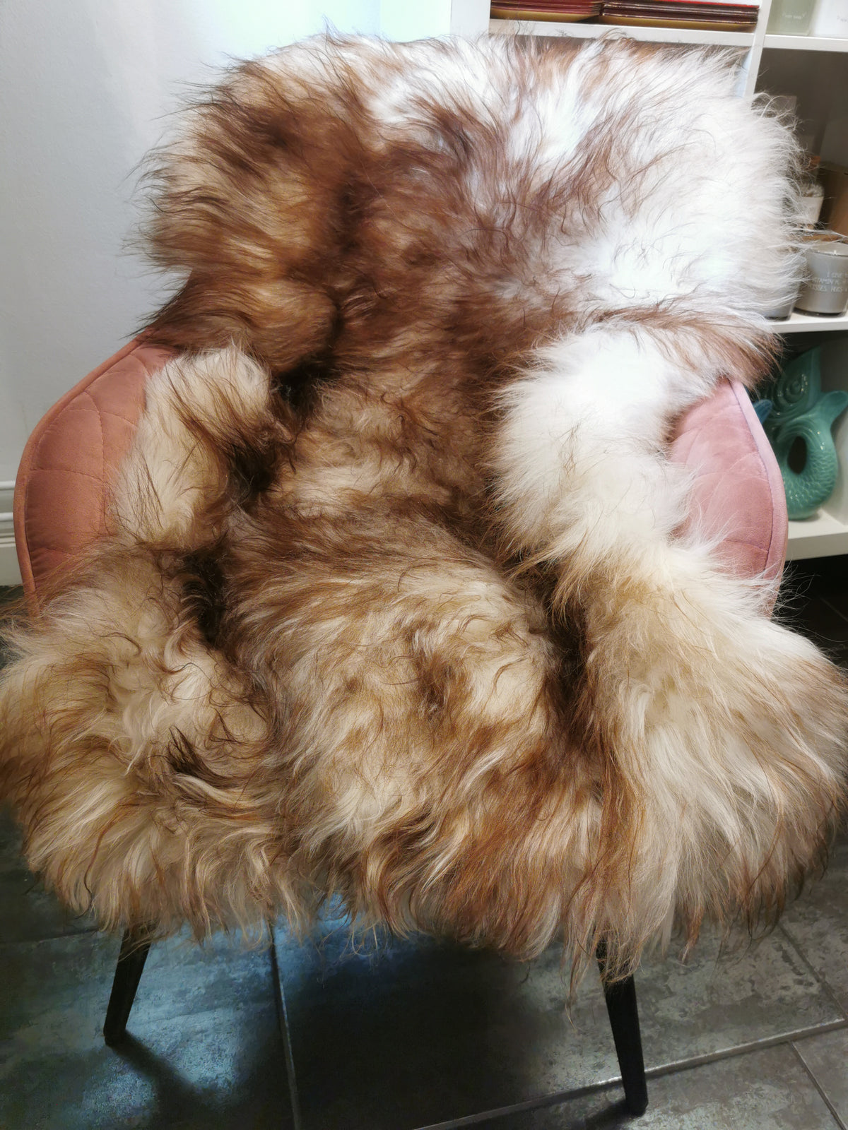 Island Schaffell Braun Geflammt - Seltenes Lammfell mit Langhaar 80-130 cm