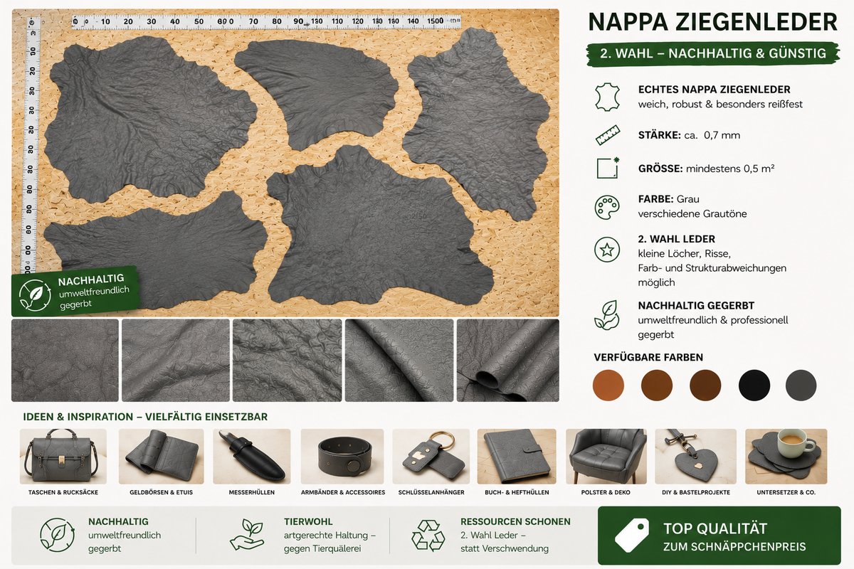Nappa Ziegenleder 2. Wahl - Nachhaltig gegerbt | ca. 0,7 mm | ab 0,5 m²