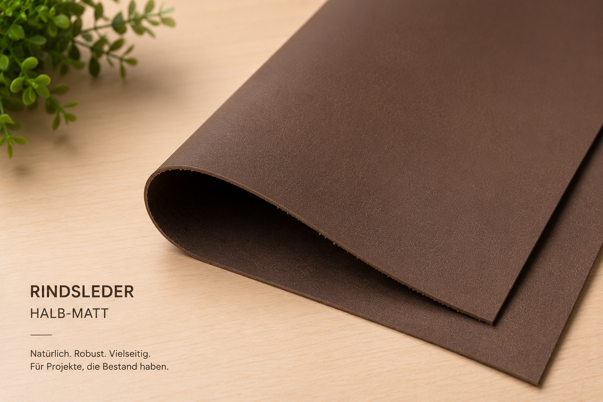 Rindsleder Zuschnitte Braun Halb-Matt - Echtleder 1,1-1,5 mm - Premium Leder für Taschen, Möbel & DIY