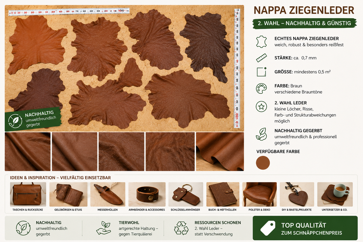 Nappa Ziegenleder 2. Wahl - Nachhaltig gegerbt | ca. 0,7 mm | ab 0,5 m²