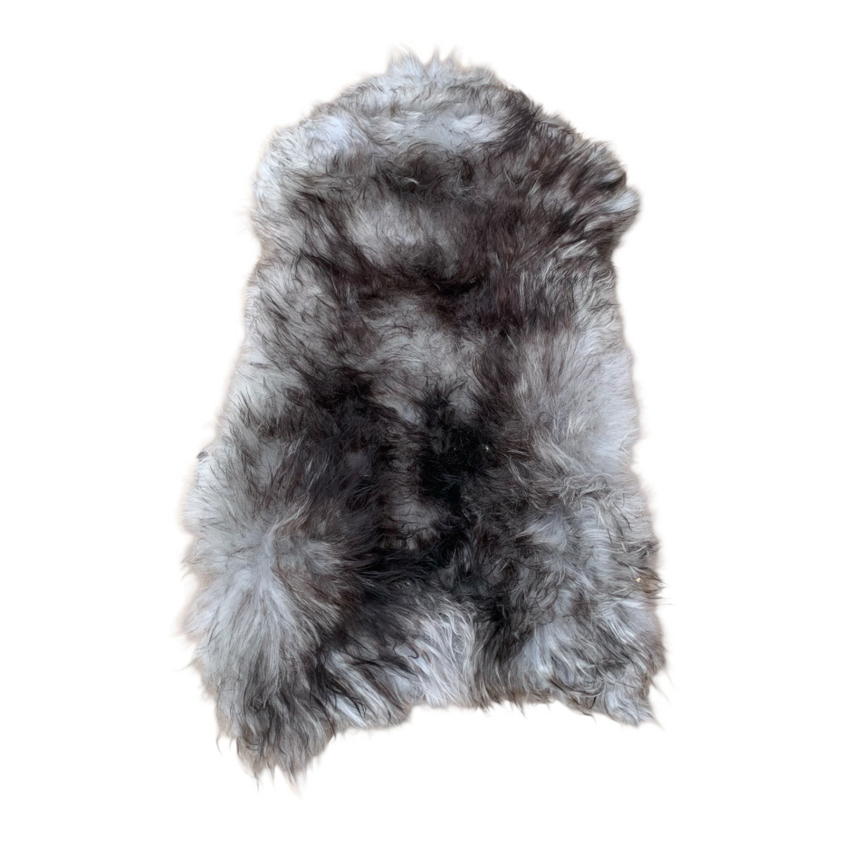BillyGreen Schaffell in Grau Schwarz-Geflammt, 140cm, als dekorativer Teppich oder kuschelige Sitzauflage.