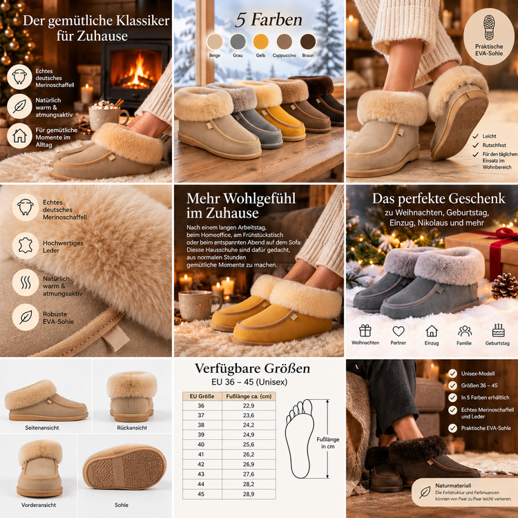 Premium Merinoschaffell-Hausschuhe mit EVA-Sohle