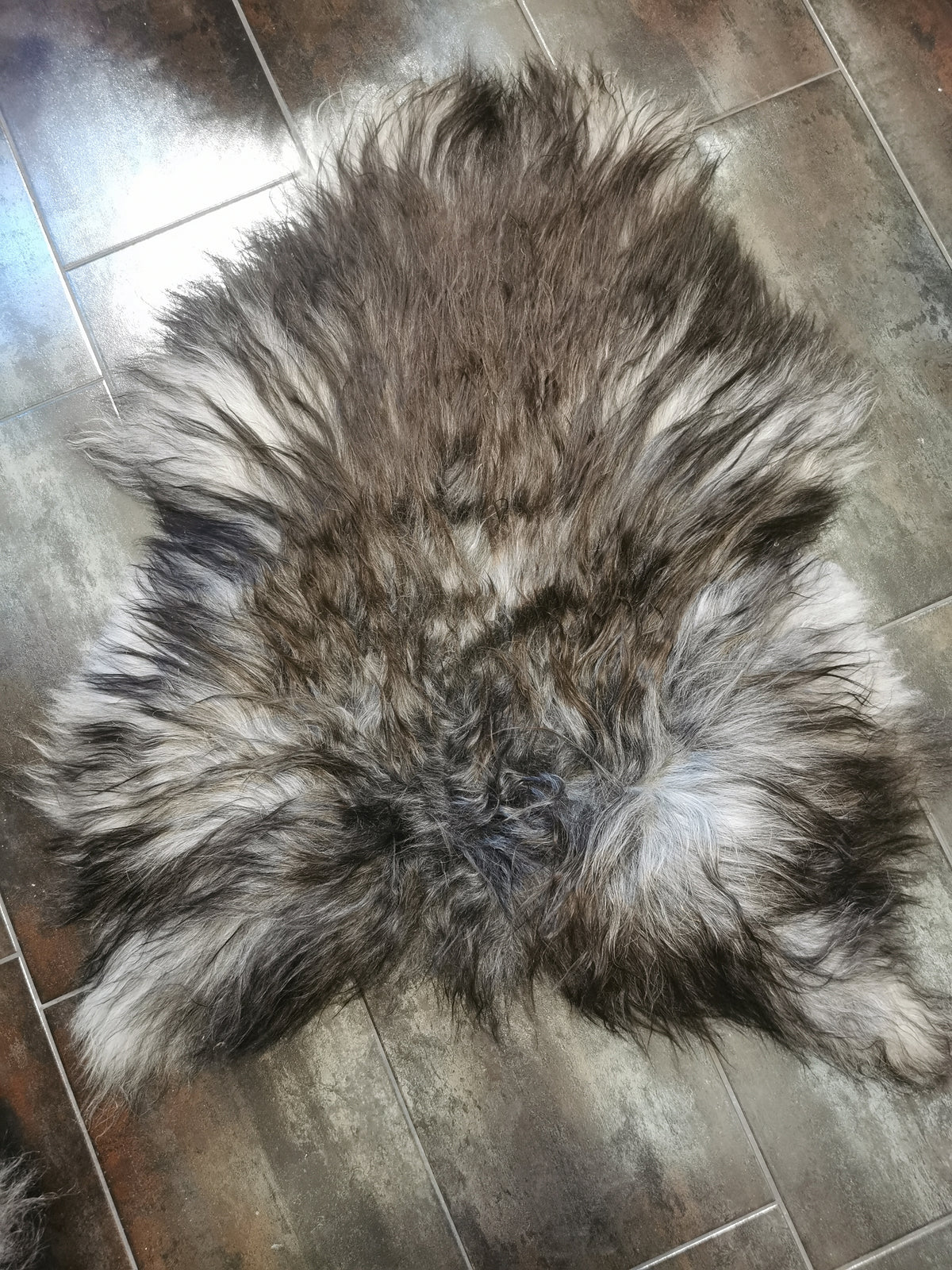Rare natural Icelandic sheepskins, dark and grey melange