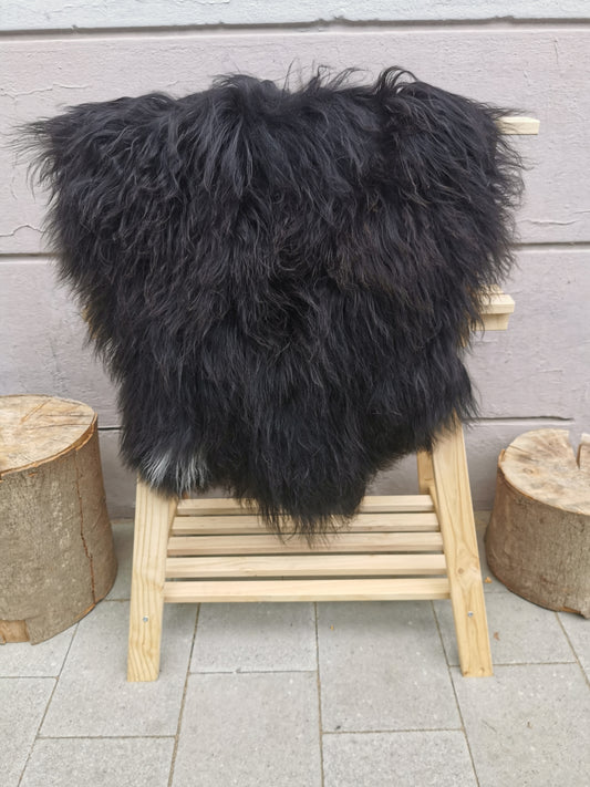 Island Schaffell Natur-Schwarz - Seltenes Lammfell mit Langhaar 80-130 cm
