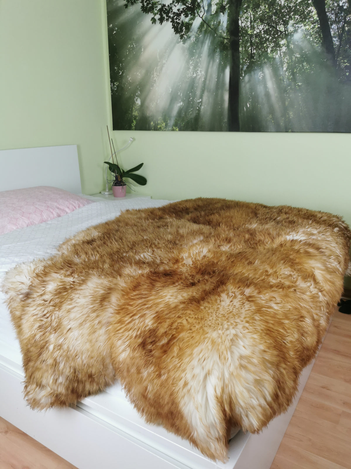 180 x 110cm | XXL Schaffell Echt | Lammfell-Fell-Teppich | Weiß, Braun, Geflammt | 4x vernäht