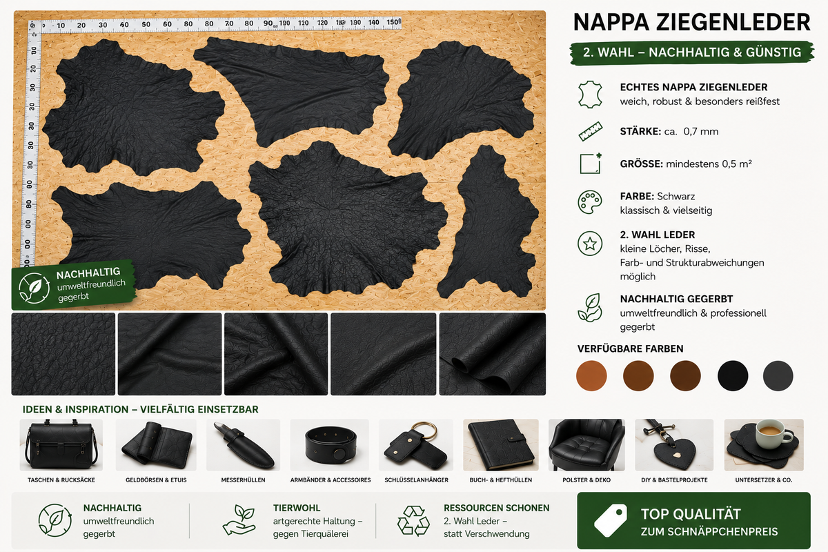 Nappa Ziegenleder 2. Wahl - Nachhaltig gegerbt | ca. 0,7 mm | ab 0,5 m²