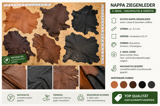 Nappa Ziegenleder 2. Wahl - Nachhaltig gegerbt | ca. 0,7 mm | ab 0,5 m²