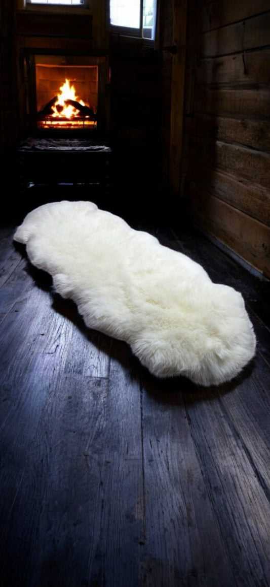 180 x 70cm | XXL Schaffell Echt | Lammfell-Fell-Teppich | Weiß, Braun, Geflammt | 2x vernäht