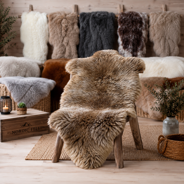 Colorful sheepskin | Cappuccino | Genuine lambskin | Decorative rug | 120cm | Seat cushion