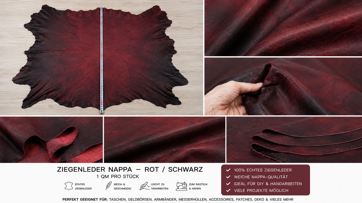 Ziegenleder Nappa 1 qm - Weiches Echtleder zum Basteln & Nähen - Verschiedene Farben