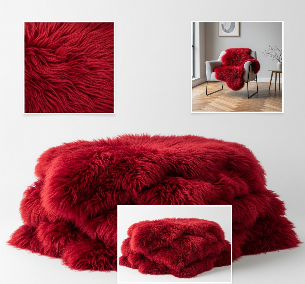 BUNTE Schaffell | Rot | Echtes Lammfell |Teppich Deko | 120cm | Sitzauflage