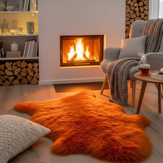 BUNTE Schaffell | Orange | Echtes Lammfell |Teppich Deko | 120cm | Sitzauflage