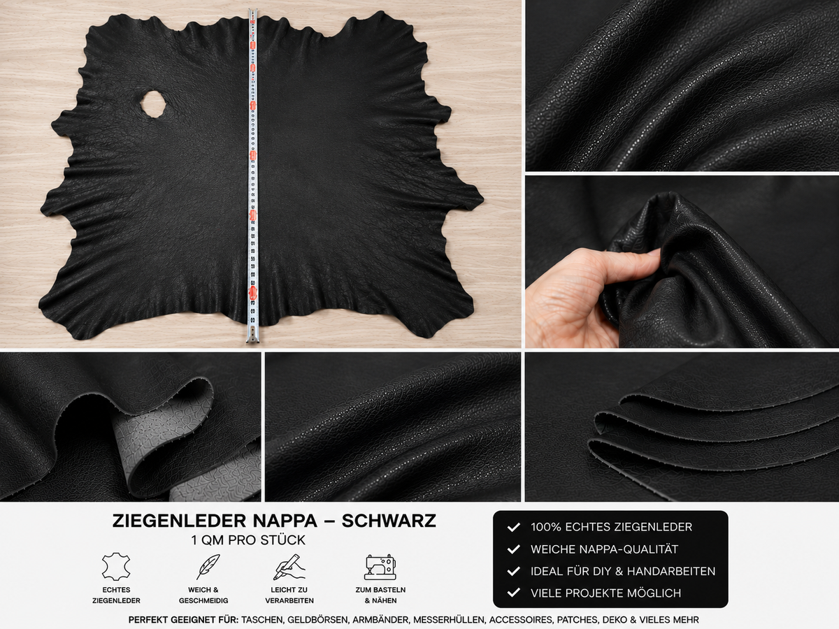 Ziegenleder Nappa 1 qm - Weiches Echtleder zum Basteln & Nähen - Verschiedene Farben