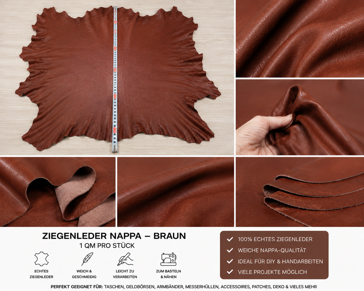 Ziegenleder Nappa 1 qm - Weiches Echtleder zum Basteln & Nähen - Verschiedene Farben