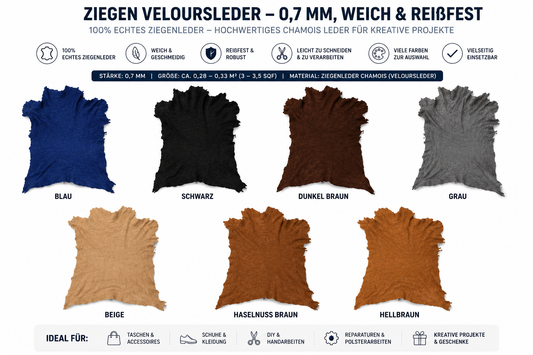 Ziegen Veloursleder / Wildleder - Extra weich & reißfest | 0,7 mm | Viele Farben