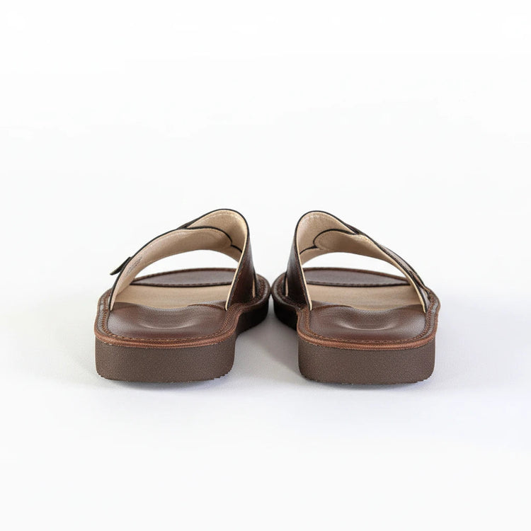 BillyGreen Carmen Comfort Damen-Hausschuhe aus braunem Merinoleder mit rutschfester Sohle, Rückansicht