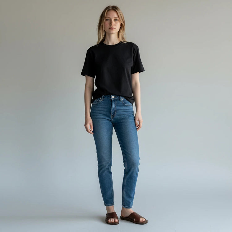 BillyGreen Carmen Comfort Damen-Hausschuhe aus braunem Merinoleder mit rutschfester Sohle an einer Frau