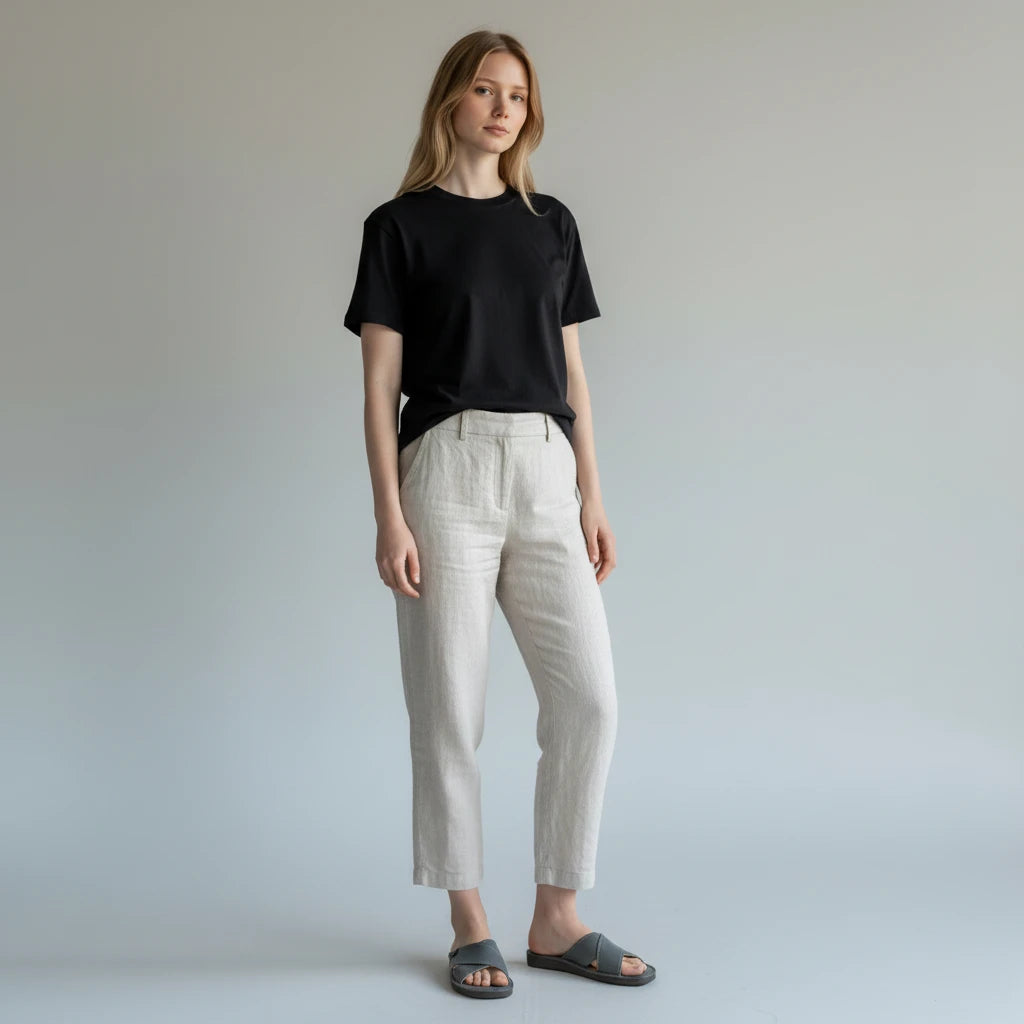 BillyGreen Carmen Comfort Damen-Hausschuhe aus grauem Merinoleder mit rutschfester Sohle an einer Frau