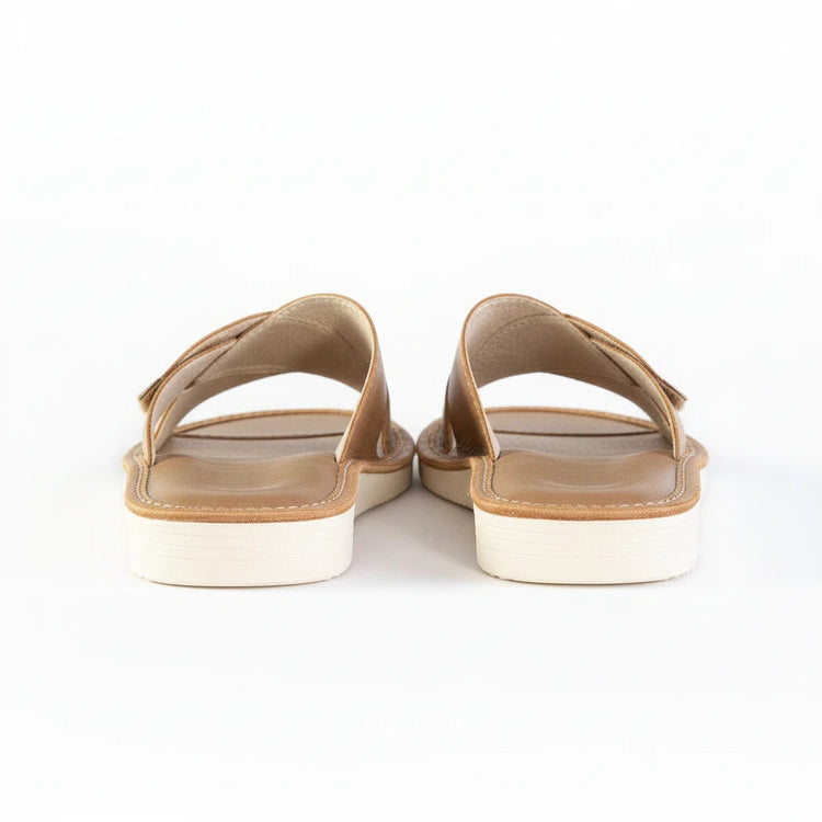 BillyGreen Carmen Comfort Damen-Hausschuhe aus braunem Merinoleder mit rutschfester Sohle, Rückansicht