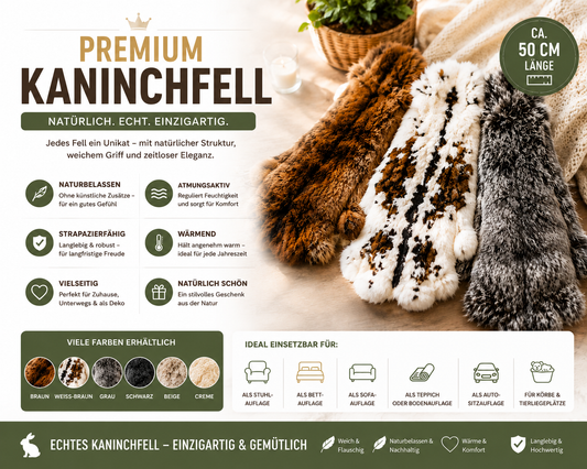 BillyGreen Premium Kaninchenfell in verschiedenen Farben und Mustern als weiche Dekoration oder Auflage
