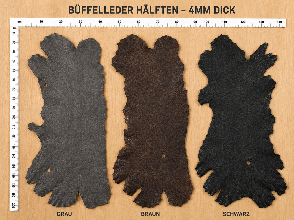 Büffelleder Hälften - 4 mm stark - ca. 2 m² - hochwertig durchgefärbt - extrem strapazierfähig