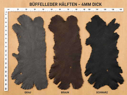 Büffelleder Hälften - 4 mm stark - ca. 2 m² - hochwertig durchgefärbt - extrem strapazierfähig