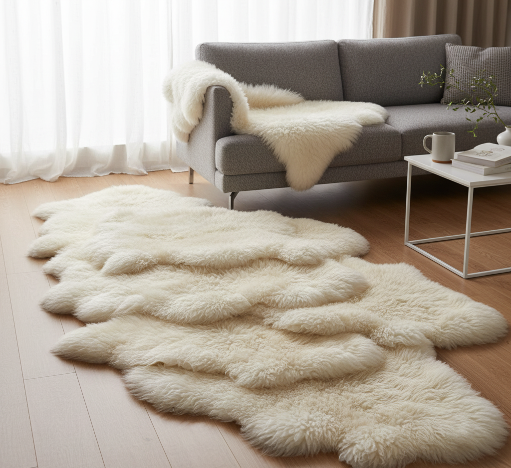 100-150cm Echte Schaffell, Bio Lammfell, Große Felle Natur-Weiß, Neu, Natürlich