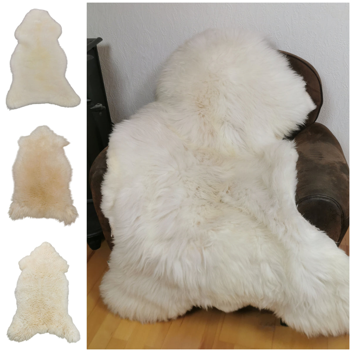 Schaffell 140 cm Natur-Weiß - Echtes XXL Lammfell, Feltteppich & Sitzauflage