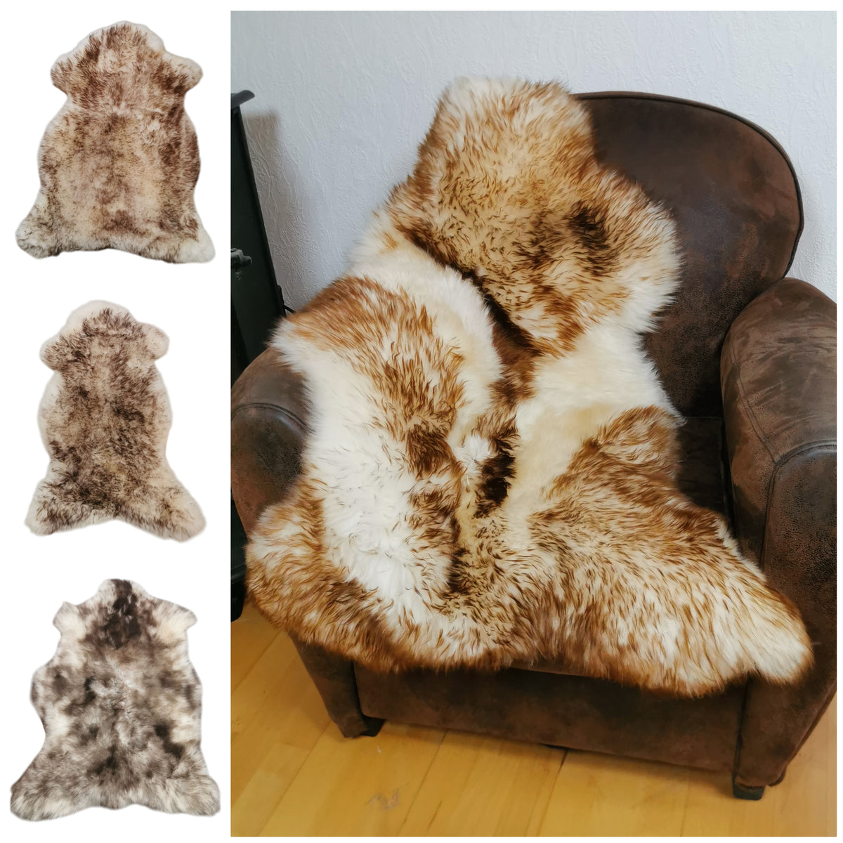 Schaffell 140 cm Braun & Dunkel Geflammt - Echtes XXL Lammfell, Feltteppich & Sitzauflage