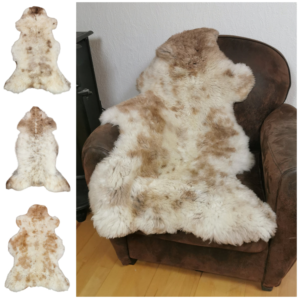 Schaffell 140 cm Meliert - Echtes XXL Lammfell, Feltteppich & Sitzauflage