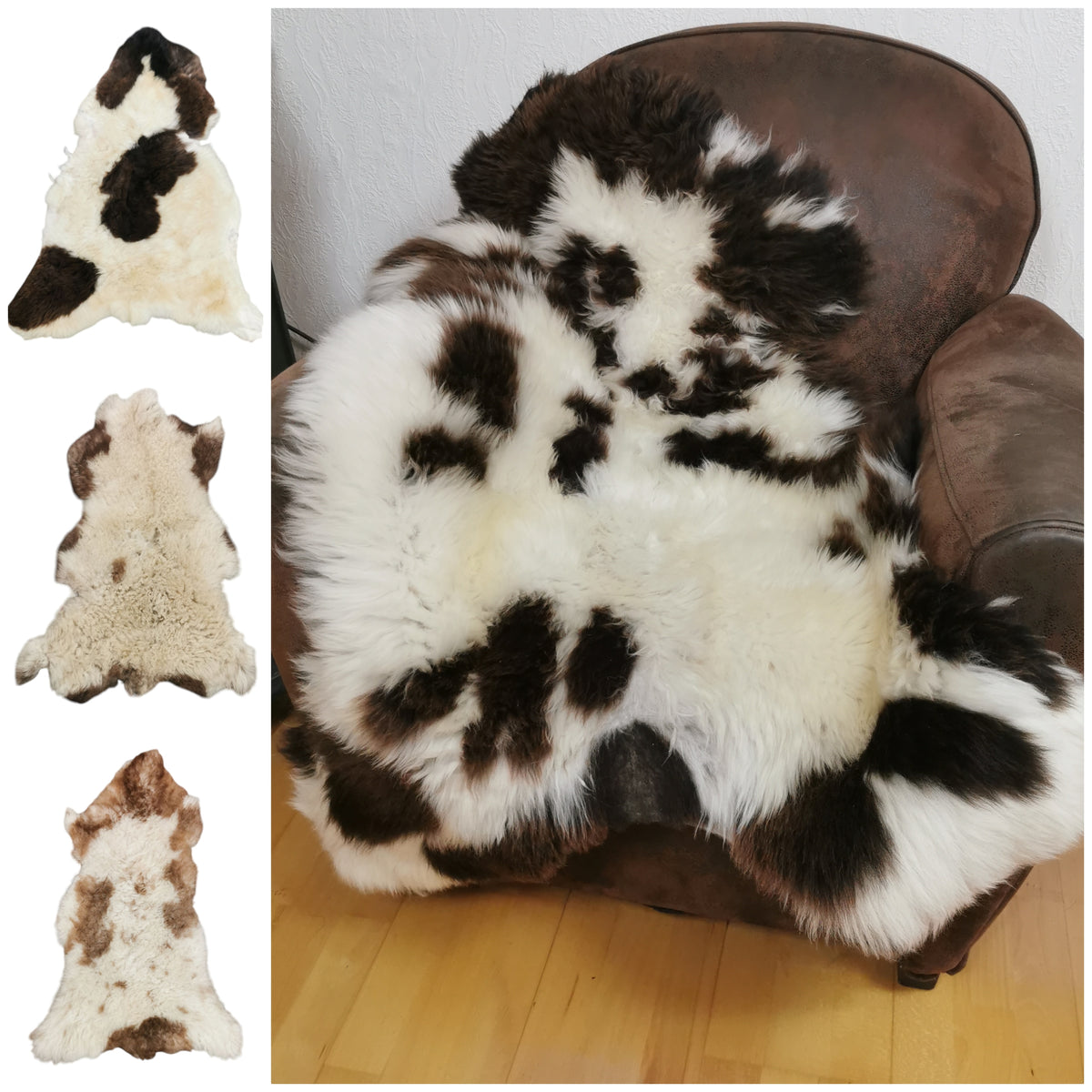 Schaffell 140 cm Gefleckt Jacob - Echtes XXL Lammfell, Feltteppich & Sitzauflage
