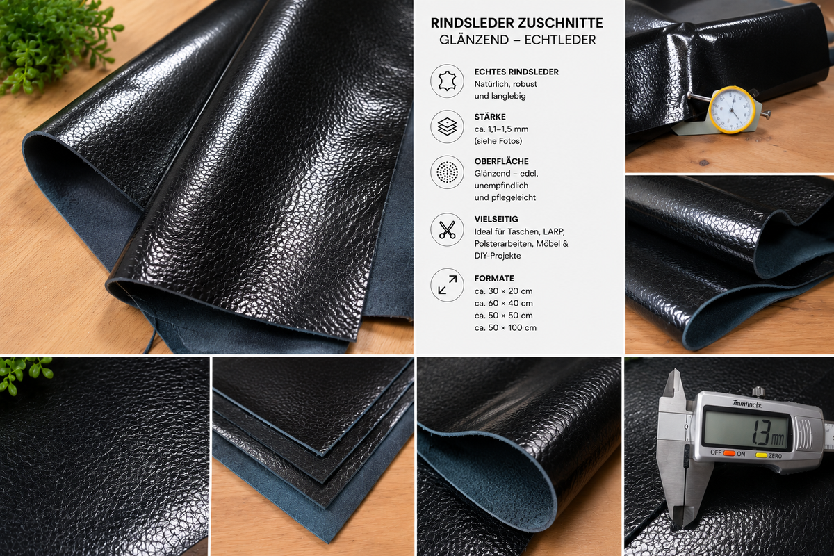Rindsleder Zuschnitte - 1,1-1,5 mm - Echtleder in verschiedenen Größen - robust & vielseitig
