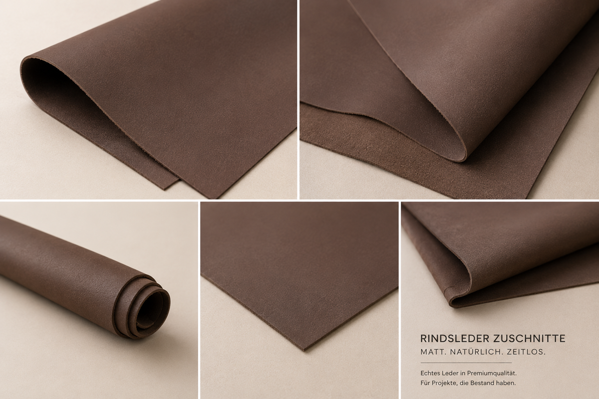 Rindsleder Zuschnitte Braun Halb-Matt - Echtleder 1,1-1,5 mm - Premium Leder für Taschen, Möbel & DIY