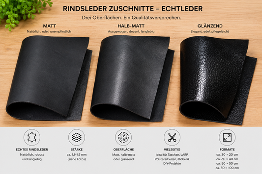 Rindsleder Zuschnitte - 1,1-1,5 mm - Echtleder in verschiedenen Größen - robust & vielseitig