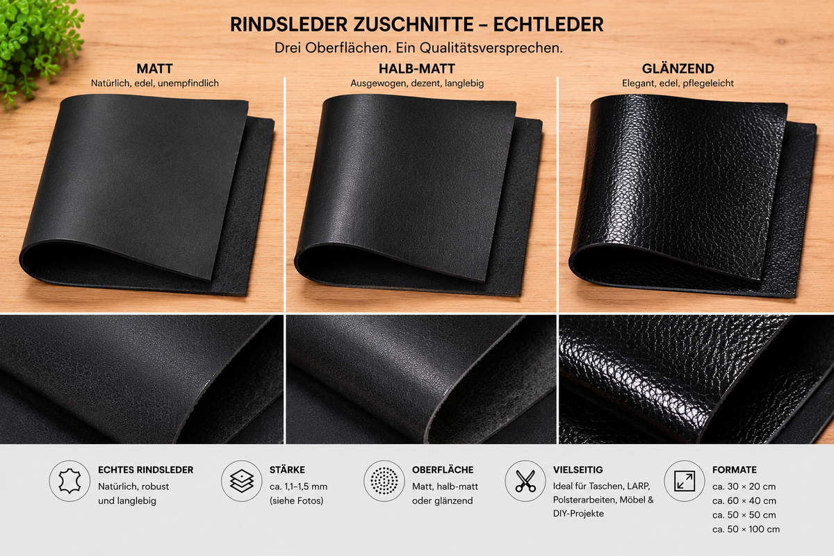 Rindsleder Zuschnitte - 1,1-1,5 mm - Echtleder in verschiedenen Größen - robust & vielseitig