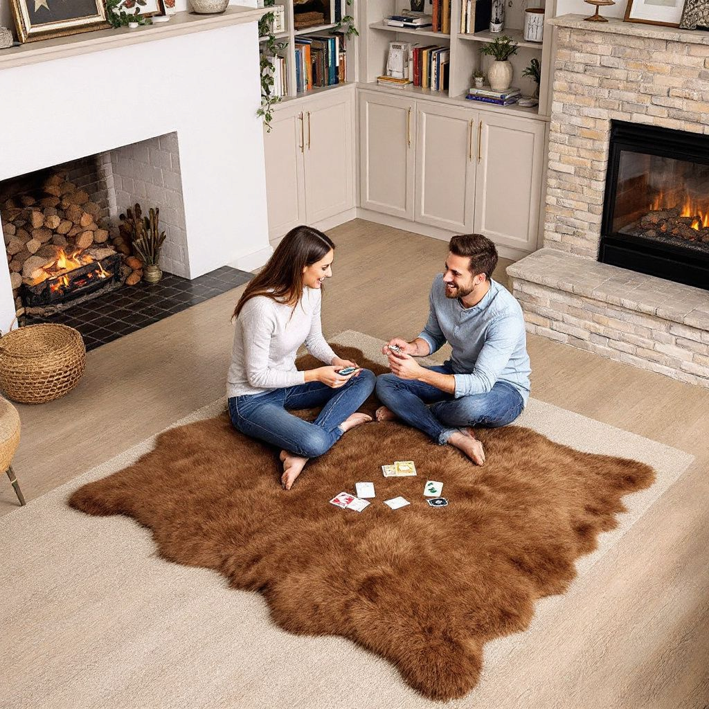 180 x 110cm | XXL Schaffell Echt | Lammfell-Fell-Teppich | Weiß, Braun, Geflammt | 4x vernäht
