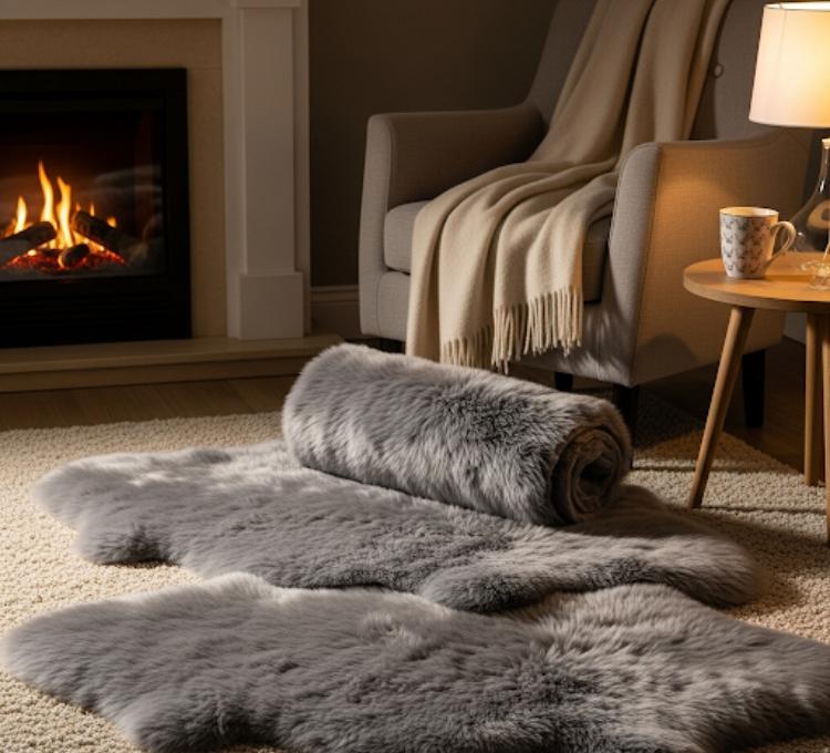 BUNTE Schaffell | Grau | Echtes Lammfell |Teppich Deko | 120cm | Sitzauflage