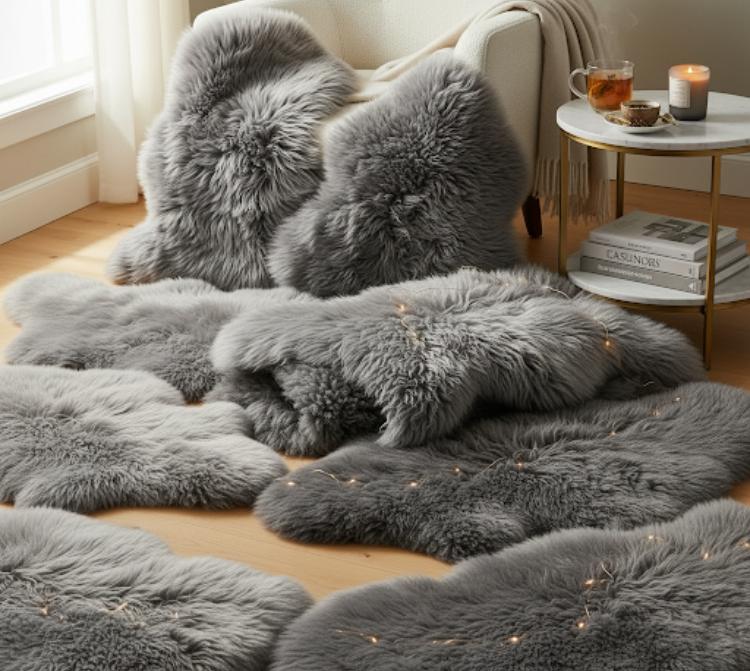 BUNTE Schaffell | Grau | Echtes Lammfell |Teppich Deko | 120cm | Sitzauflage