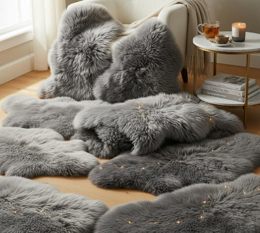 BUNTE Schaffell | Grau | Echtes Lammfell |Teppich Deko | 120cm | Sitzauflage
