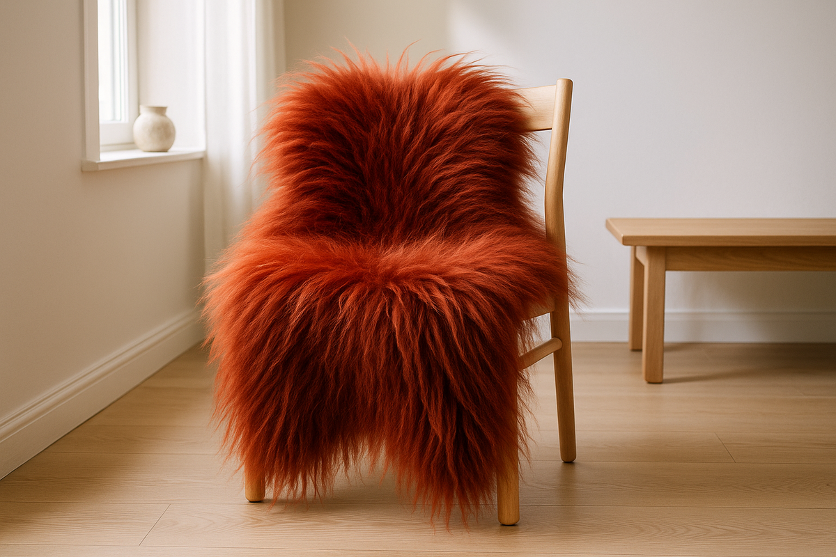 BUNTE Schaffell | Rot | Echtes Lammfell |Teppich Deko | 120cm | Sitzauflage