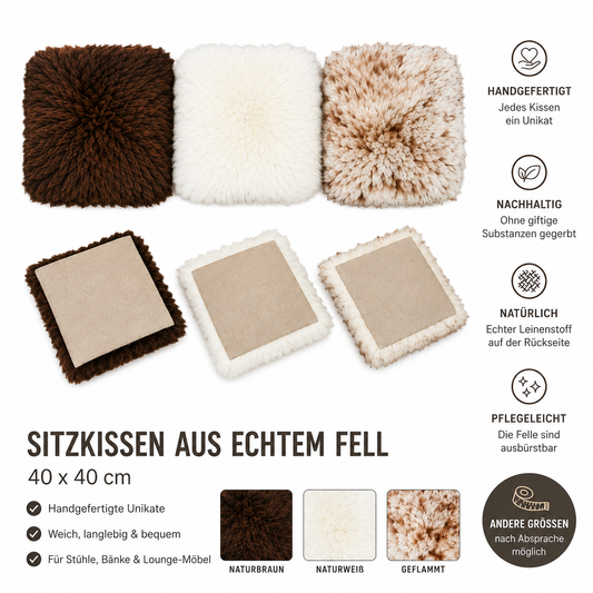 Handgefertigte Sitzkissen & Sitzauflagen aus echtem Fell - 40x40 cm